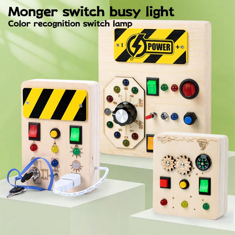 Baby Montessori Busy Board LED Light Switches Control Board Sensory Toys Wooden Busy Board Children Games Kids Puzzle Toys Gifts