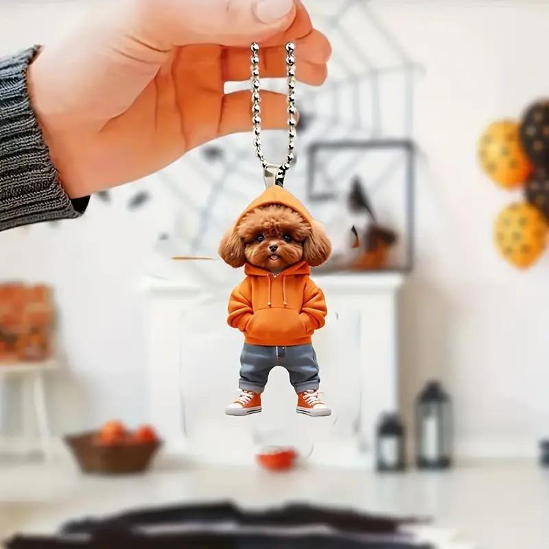 Car Rearview Acrylic Pendant With Teddy Dog Clothing Design For Decor Vehicle