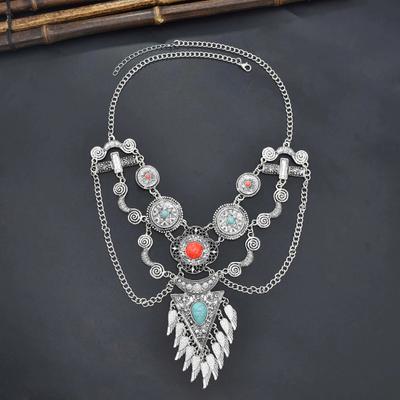 Yousheng Ladies Necklace Exaggerated Vintage Multi-layer Handmade Adjustable Dress Up Gorgeous Vintage Ethnic Style Carved Necklace Party Jewelry