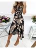 Abito con Scollo a V e Stampa Floreale Vestibilità Aderente Vita Alta Abito Asimmetrico Elegante Abiti Senza Maniche Casual Donna