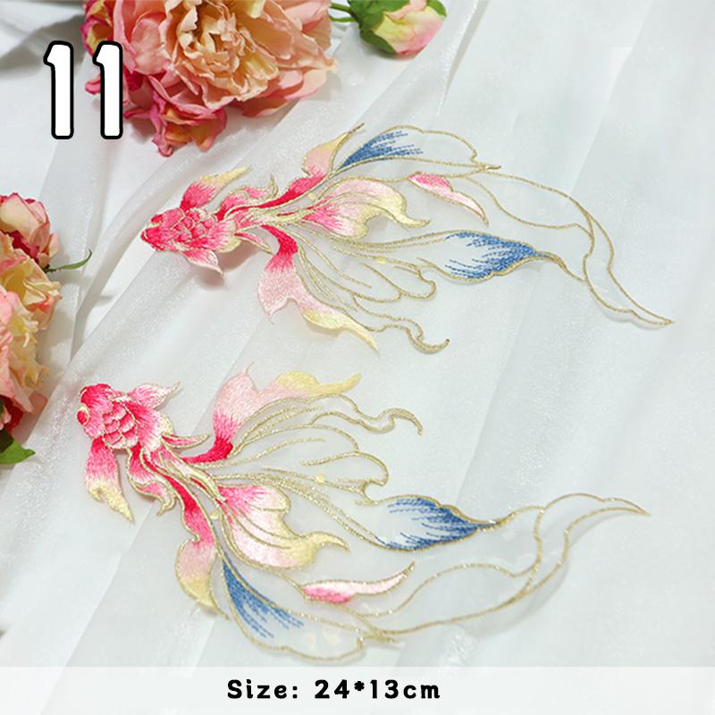 2 Pcs Chinese Style Koi Fish Embroidery Cloths Patch Cheongsam Qipao Hanfu DIY Patches Applique Cloth Stickers Accessories