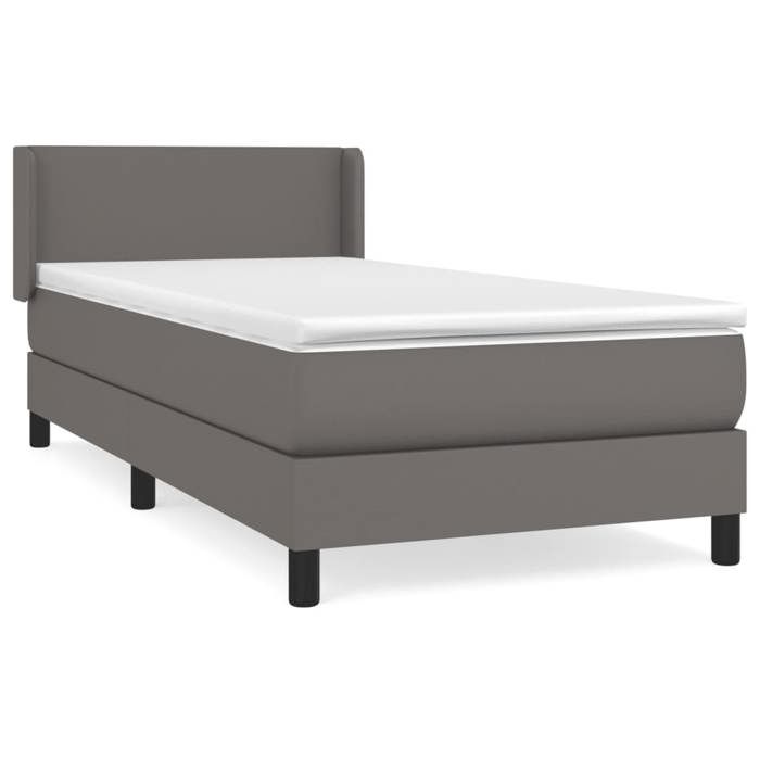 3130647 vidaXL Lit à sommier tapissier avec matelas Gris 100x200 cm Similicuir