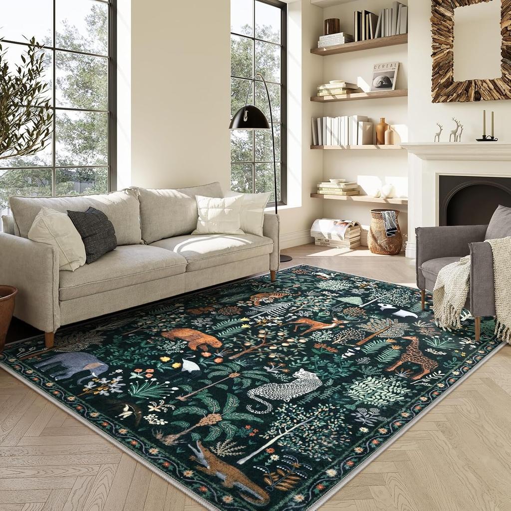 Large Area Rugs for Living Room Machine Washable Carpet for Bedroom Thick Abstract Jungle Animal Coffee Table Non-slip Floor Mat