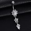 European & American Water Drop Flower Belly Button Ring with Diamond Pendant