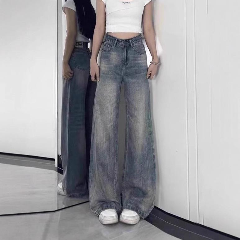 Women's High Waist Wide Leg Jeans Flare Pants Vintage Street Style Washed Denim Casual Daily Straight Leg Trousers