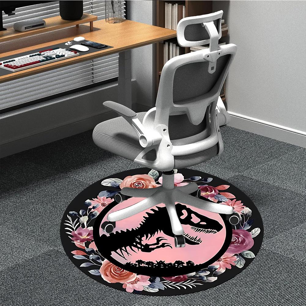 

1PC Floral Dinosaur Print Office Round Rug, Non-slip, Soft and Durable Office Rug for Interior Decoration, Perfect for Office, Beautiful Decoration 80cm