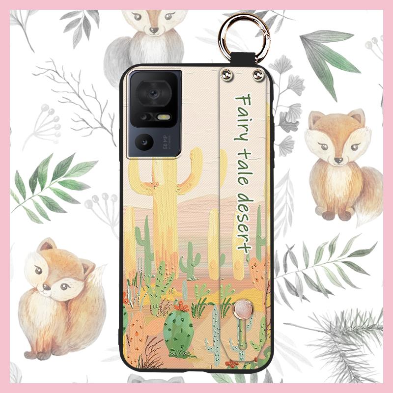 Lanyard Anti-knock Phone Case For TCL 40SE/T610K Dirt-resistant Flower Silicone Protective Ring Oil Painting Shockproof