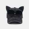 Cute cat ears pilot glasses baseball cap women street trend washed old cap outdoor sun protection cap