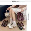 Retro quadratischer Kopf flacher Mund Leder Einzelne Schuhe Damen Sommer neu Lackleder Temperament dicker Absatz Mary Jane High Heels