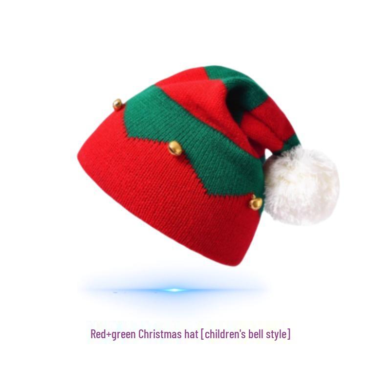 Red Knitted Christmas Parent-Child Jingle Bell Hat for Men and Women