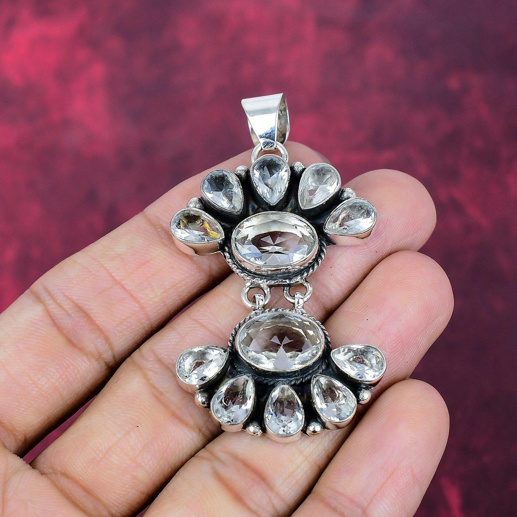 White Topaz Gemstone 925 Sterling Silver Handmade Wonderful Jewelry Pendant, For Memorial Day