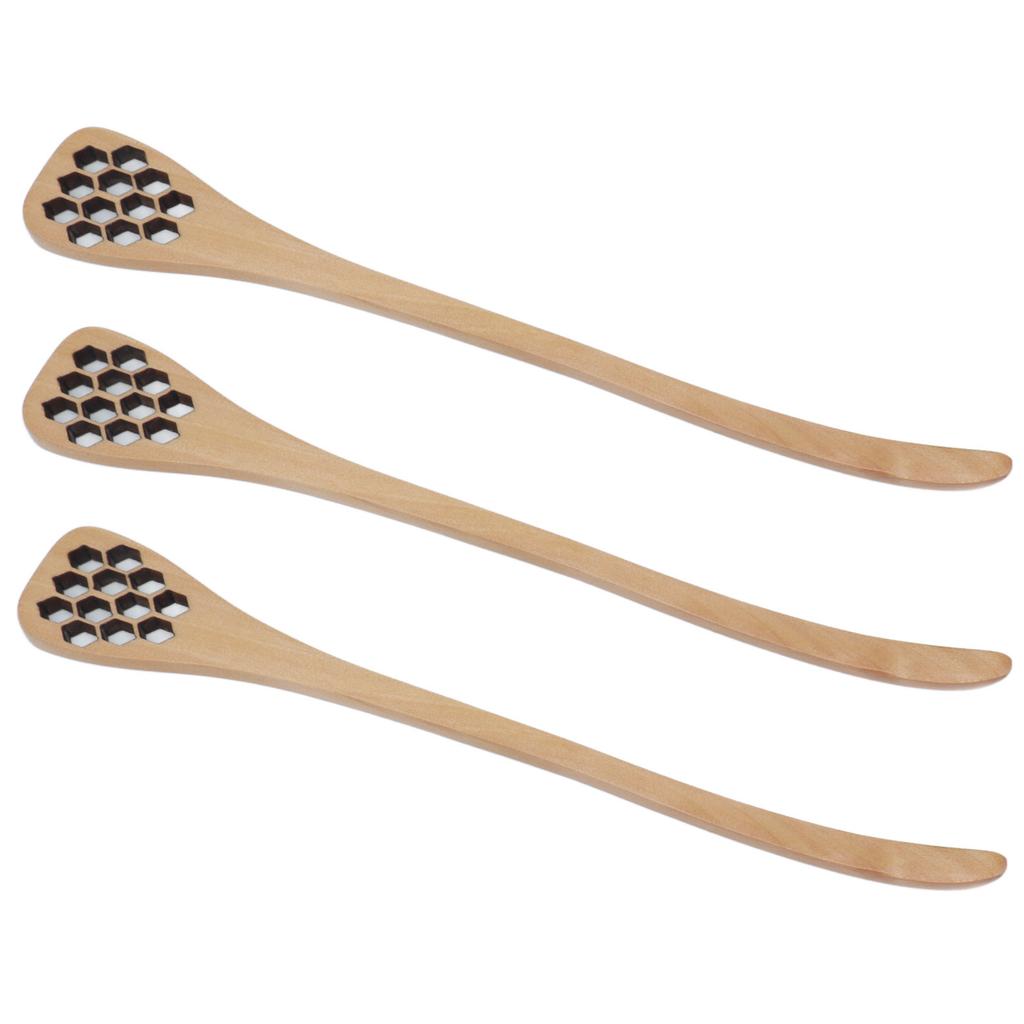 3Pcs Honey Dipper Reusable Wooden Carving Honey Spoon Mixing Stick for Home Kitchen RestaurantWood Color