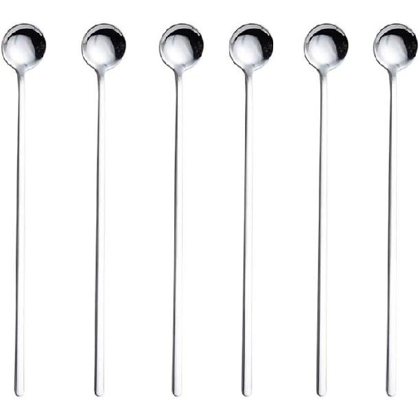 Long Handle Spoons 9.45-Inch Stainless Steel Spoon 6PCS (Silver)