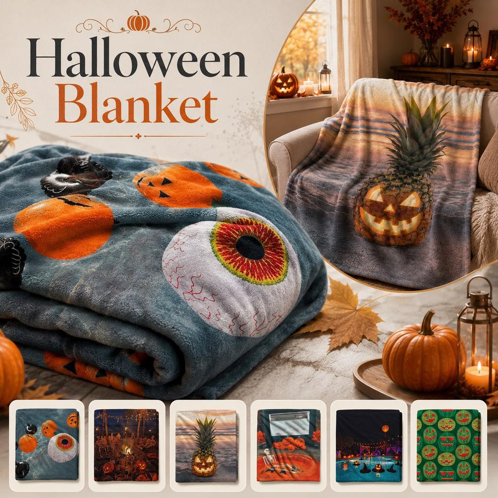 Halloween Themed Soft Plush Blanket Featuring Pumpkin Face Pattern Lightweight Cozy Throw for Seasonal Home Decoration and Comfort Use