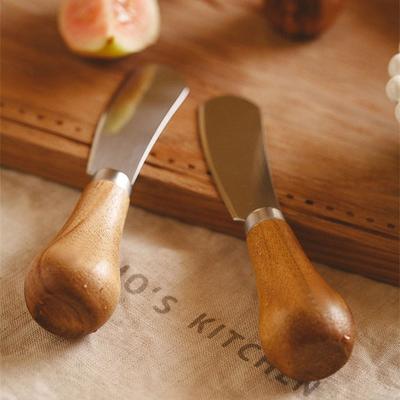 Mini-Buttermesser, Käsestreichmesser, kreatives stehendes Buttermesser, Marmeladen-/Salatdressingmesser, Edelstahl, Holzgriff