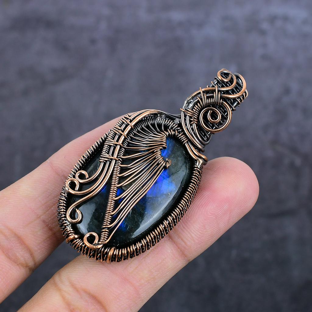 Natural Indian Moss Agate Gemstone Copper Wire Wrap Jewelry Pendant 2.56" A9b42