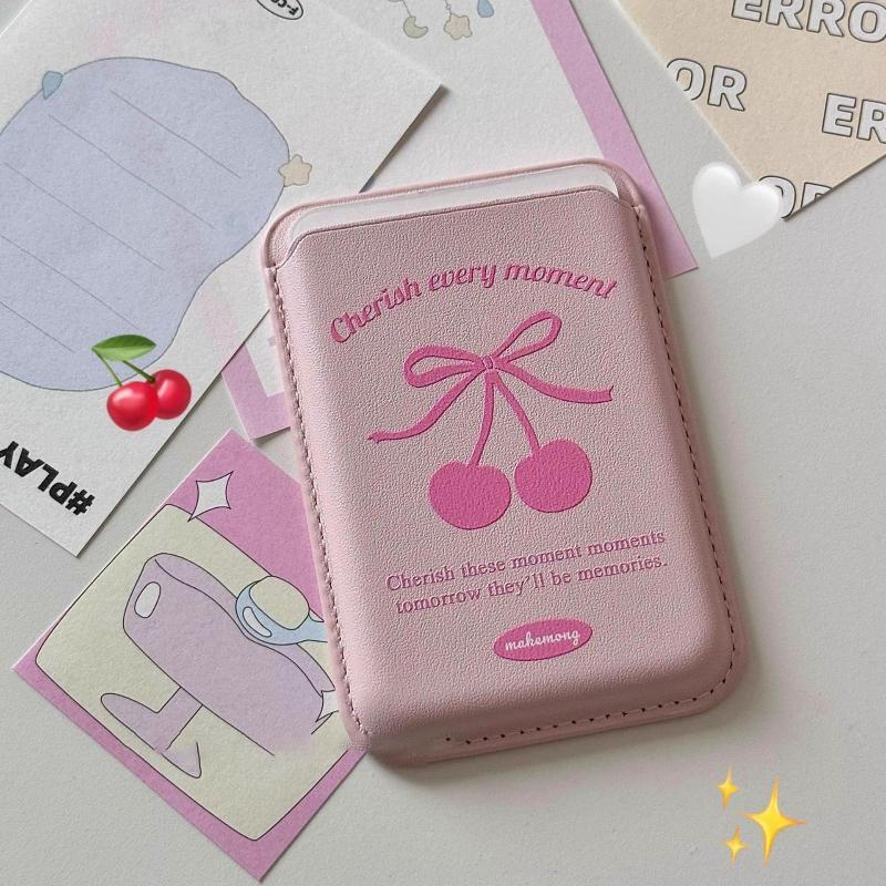 Korean Cute Bow Wallet Magnetic Card Holder For Phone Pu Leather Pocket Phone Bag Accessory Ins