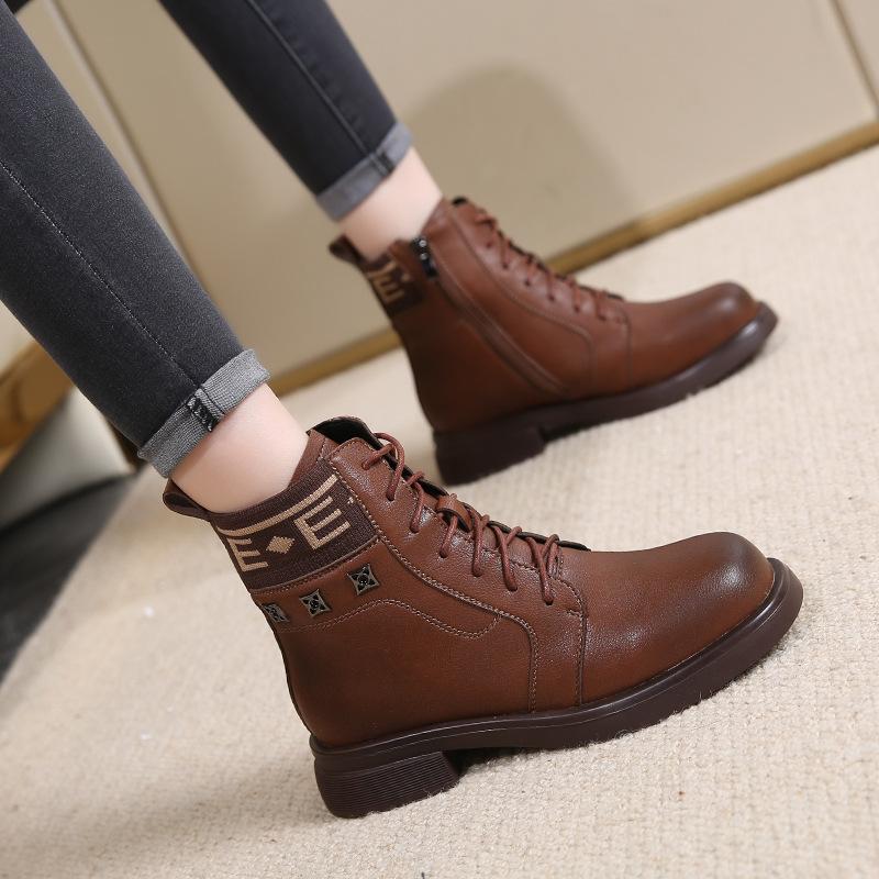 Winter women's leather boots cotton shoes high-top Martin boots fashion trend velvet tall thick-soled warm snow boots