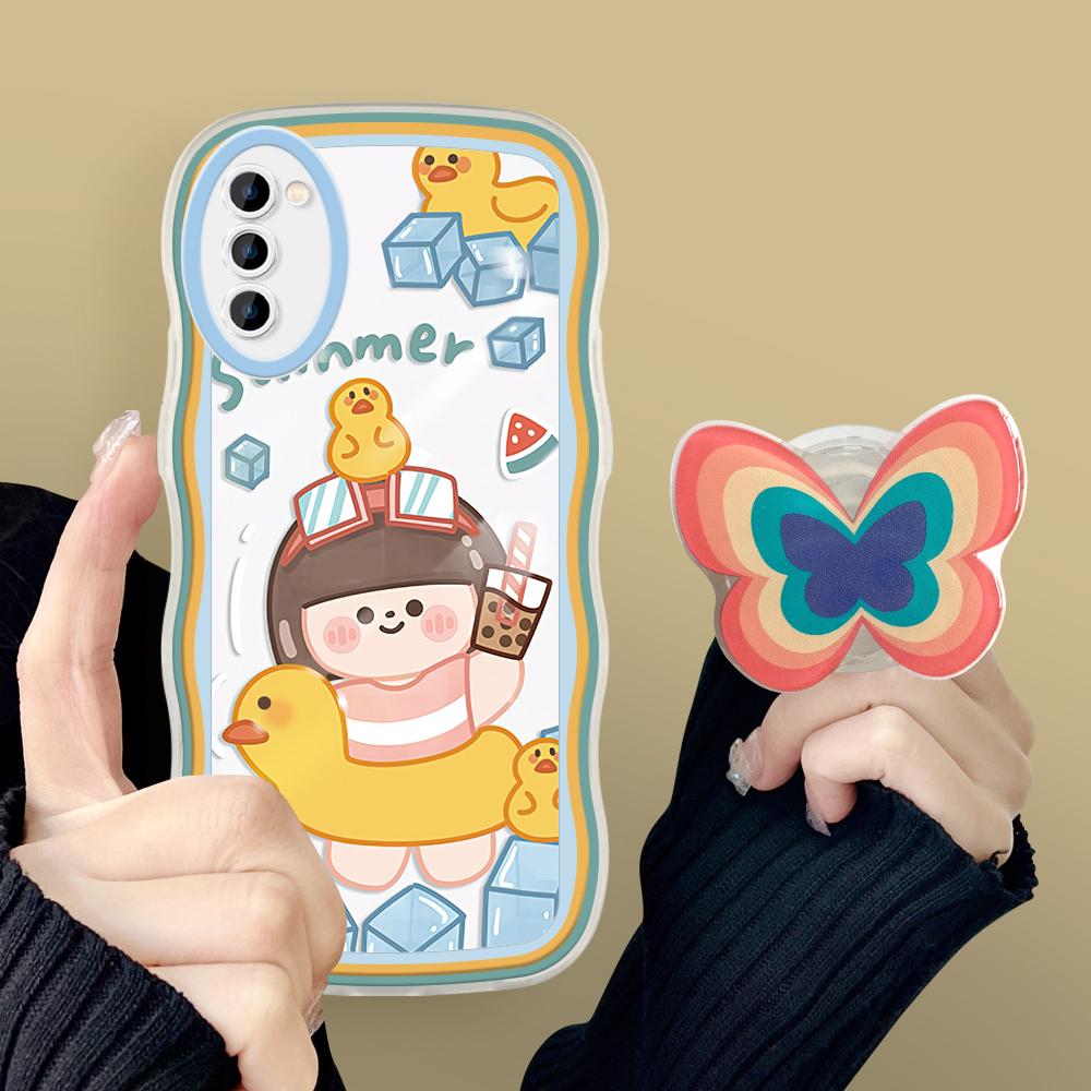 Butterfly Holder Phone Case for Samsung Galaxy S23 Ultra 5G S22 S21 S20 FE S10 M23 A11 A72 A32 A03 A33 A03S J7 Prime J6 Wave Edge Protective Cover