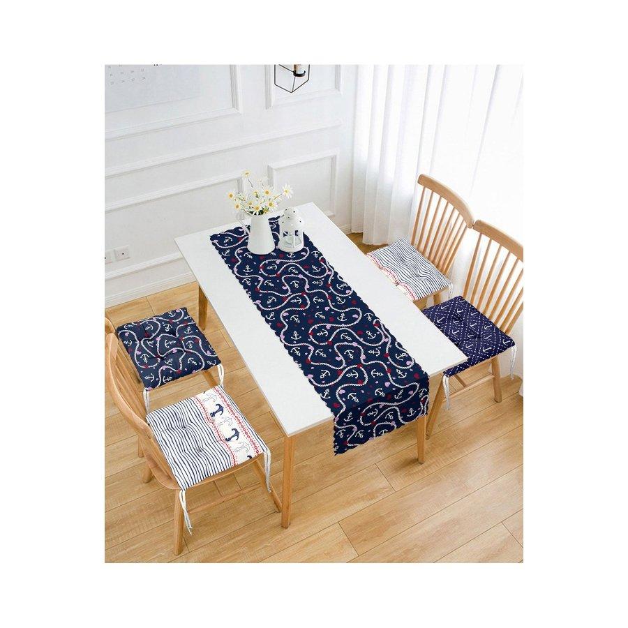 Set de perne pentru scaune cu imprimare digitală Sailor Concept / 4 piese perne pătrate pentru scaune 40×40cm și 1 bucată