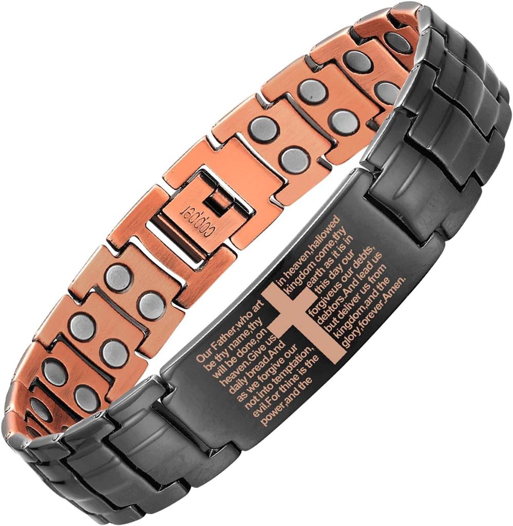 MENS Pure Copper Cross Copper Magnetic Bracelet with Ultra Strength Magnets, Adjustable Jewelry Box Christmas Gifts for Men