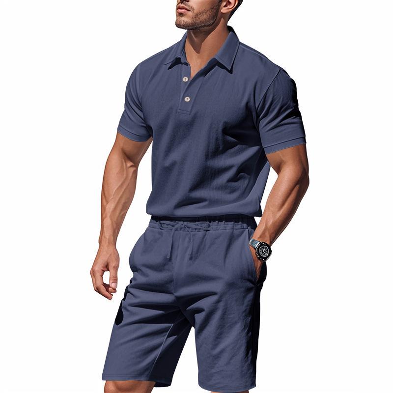 Men's European Summer Linen Polo Shirt and Shorts Set - Breathable, Casual, Loose Fit