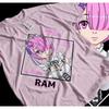 Re:ZERO -Starting Life In Another World- Ram "Oni Bloodline" Maid Outfit Print T-Shirt | Unisex Cotton Casual Short Sleeve Anime Streetwear Top