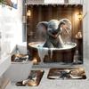 4Pcs Bathroom Shower Curtain Set Cute Elephant Pattern Bathroom Curtain With 12 Hooks Non Slip Rugs Toilet Cover Mat Bathroom Partition
