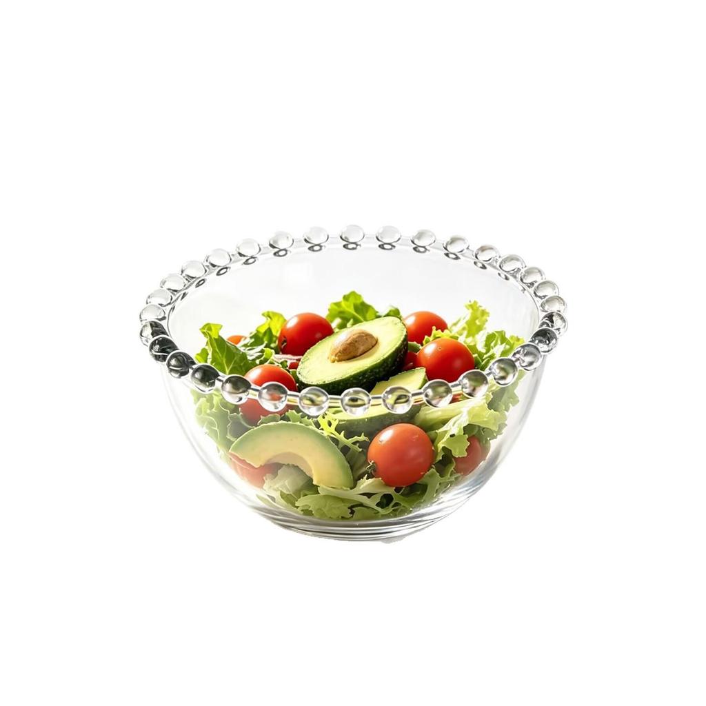 Beaded Edge Transparent Glass Dessert Bowl