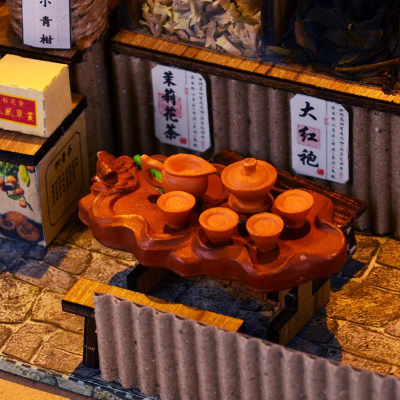 Chinese Retro Style Diy Hut, Wooden Hand-Assembled Building Street View Model House Creative Gift