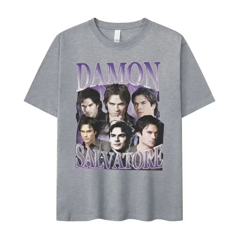 Vintage Y2k T Shirts Damon Salvatore IanSomerhalder TV Drama Pattern Tshirt Fashion Oversized T Shirt Print Street Wear Unisex