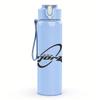 1PC Black wave cursive band text print 750ml colorful plastic sports water bottle leakproof pop up lid with straw for outdoor work home use
