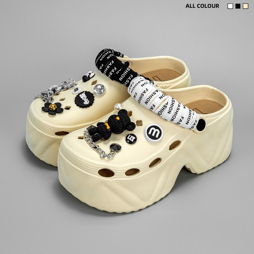 Fashion Women Summer Slippers 7CM Thick Bottom DIY Bear Accessories Fashion Clogs Female Wedges Shoes Beach Slides Street Sandals