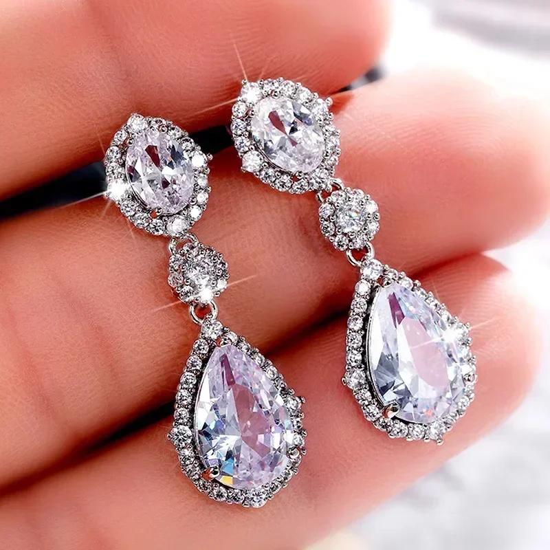 Luxury, High-End, Gorgeous Party, Water Droplet Zircon Earrings, Bride'S Wedding, Eternal And Dazzling Jewelry, Headwear