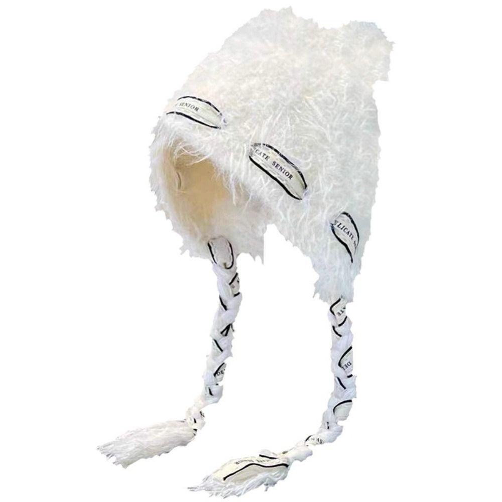Cold Protection Warm Bear Ear Hat Thicken Knitted Bobble Cap  Women Accessories