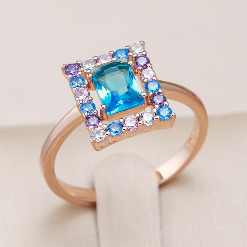 Kienl Neuer quadratischer Ring in Roségoldfarbe für Damen mit blauem natürlichem Zirkon, ethnischer Brautring, hochwertiger täglicher Schmuck, Geschenke