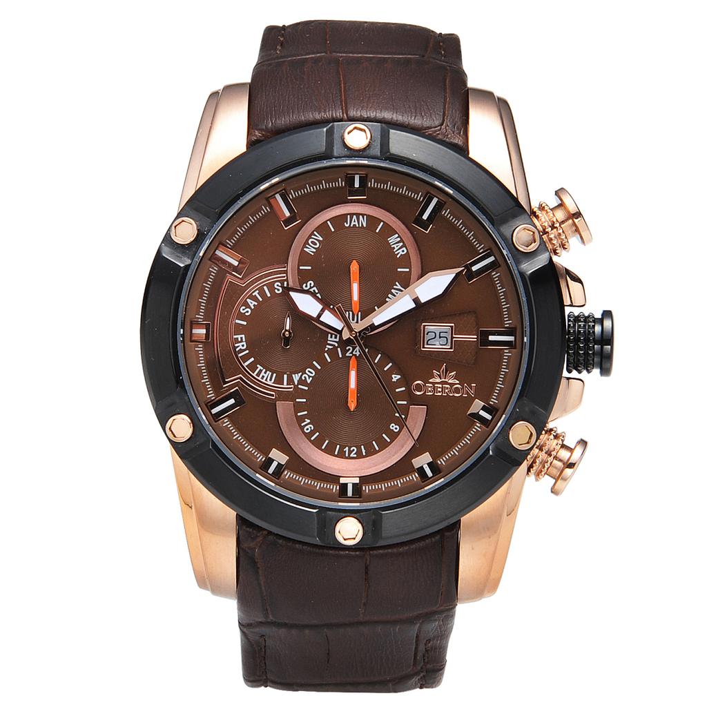 Obelon Men'S Leather Watch Ob-912 Rgbr