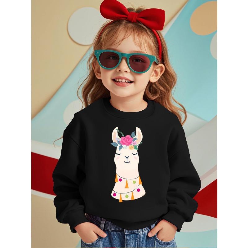European Size Cute Alpaca Comfortable and Adorable ' Round Neck Sweatshirt, Featuring a Floral Alpaca Print - Casual Loose Pullover