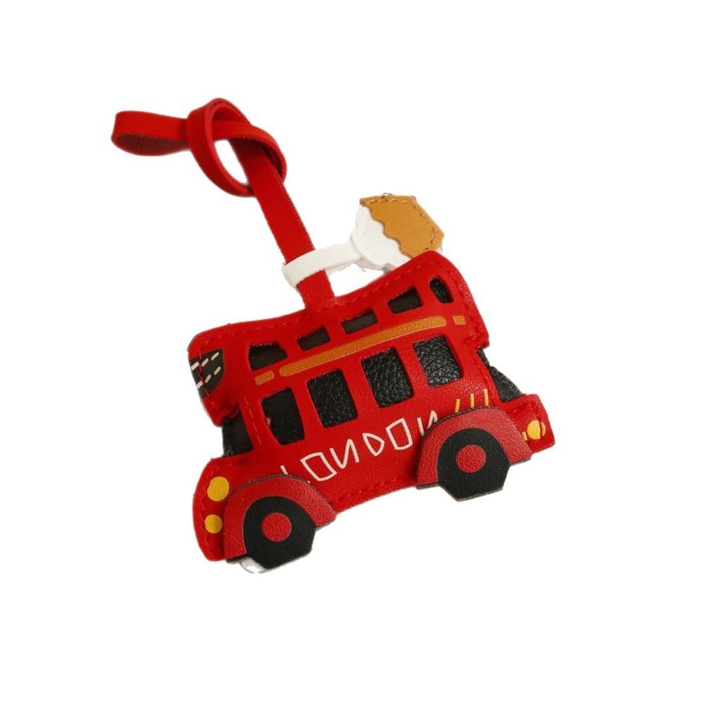 London Bus Leather Keychain With Car Cartoon Pendant For Vintage Bag Decor