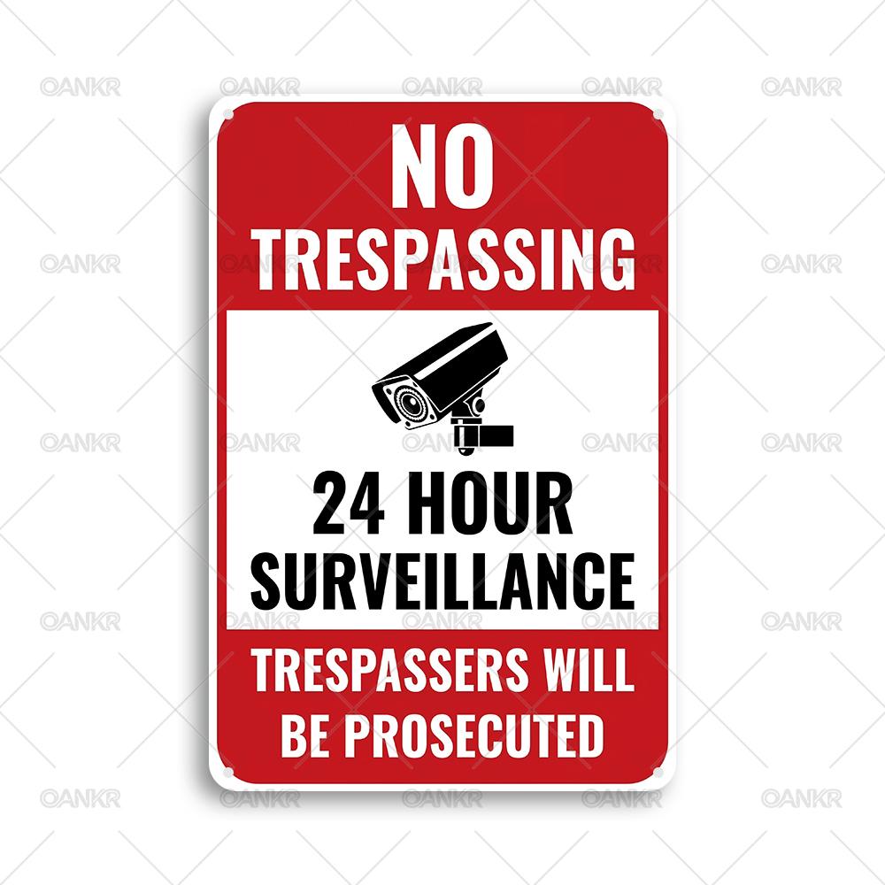 

Fresh Red Hour Surveillance Metal Tin Sign Chic No Trespassing Metal Signs for Farm Garden Home Wall Decor Plaque 20x30cm（7.8x11.8inch）