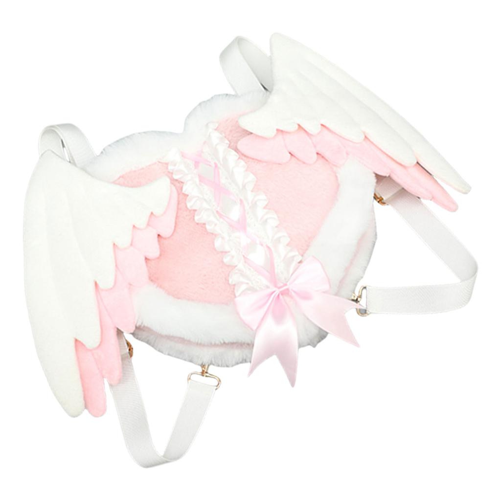 Y2K Angel Heart Backpack Bag Plush Fashion Shoulders Bag with Detachable Angel Wing for Daily Travel Cosplay Props Bag