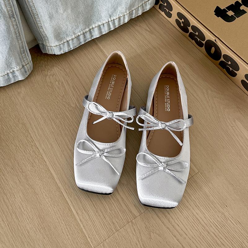 

Fashion Spring Butterfly-knot Women Mary Jane Shoes Comfort Soft Sole Flats Ladies Casual Dress Ballerina Footwear 35 серебряный