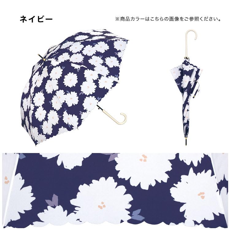 Fleur Navy Long 58cm Suitable for All Floral [2025] Wpc. Umbrella, Ribs, Large, Jump-friendly, Weather, Commuting, School, Travel, Stylish, Cute,