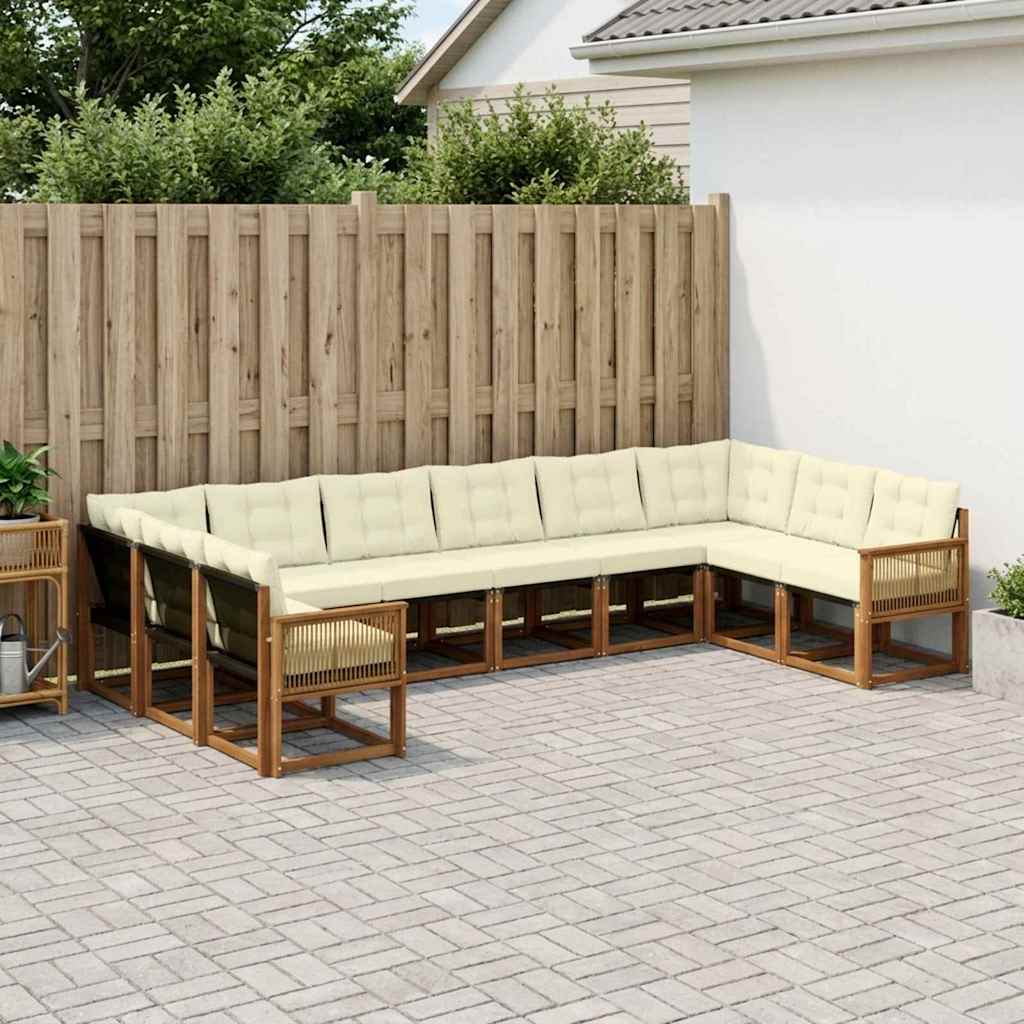 Outdoor Sofa Set with Cushions 10 Pcs Natural and Cream