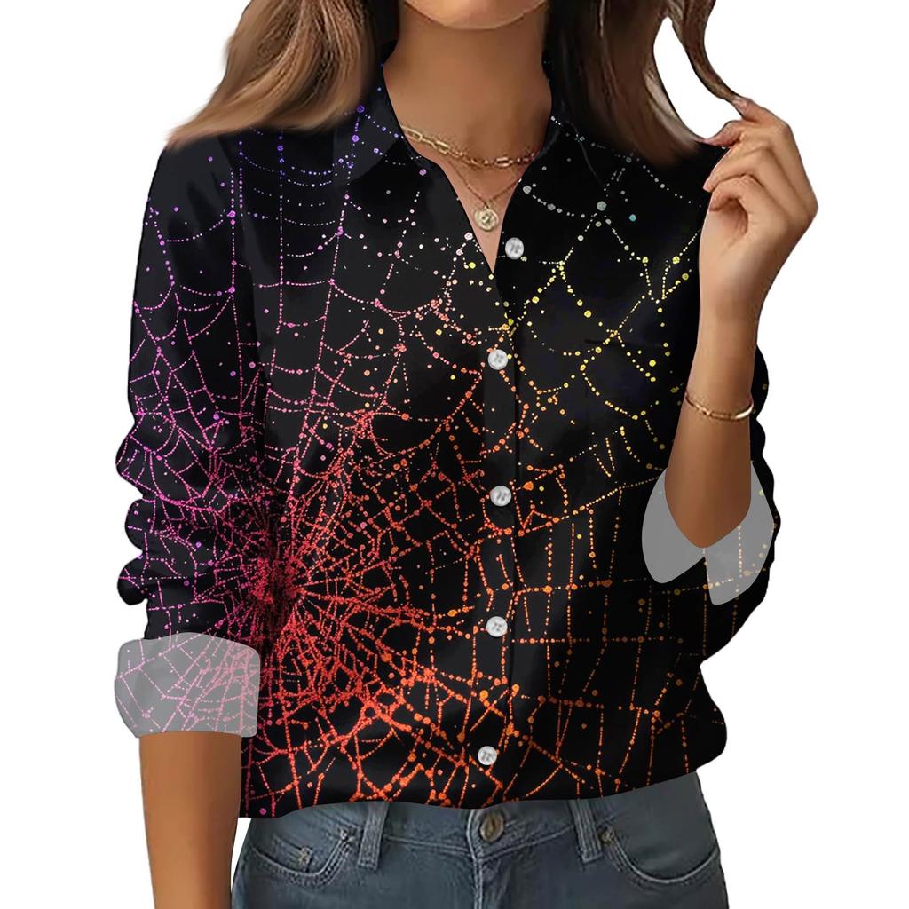 Dámská košile halenka s potiskem tlačítka s dlouhým rukávem ležérní základní košilový límec s běžným topem