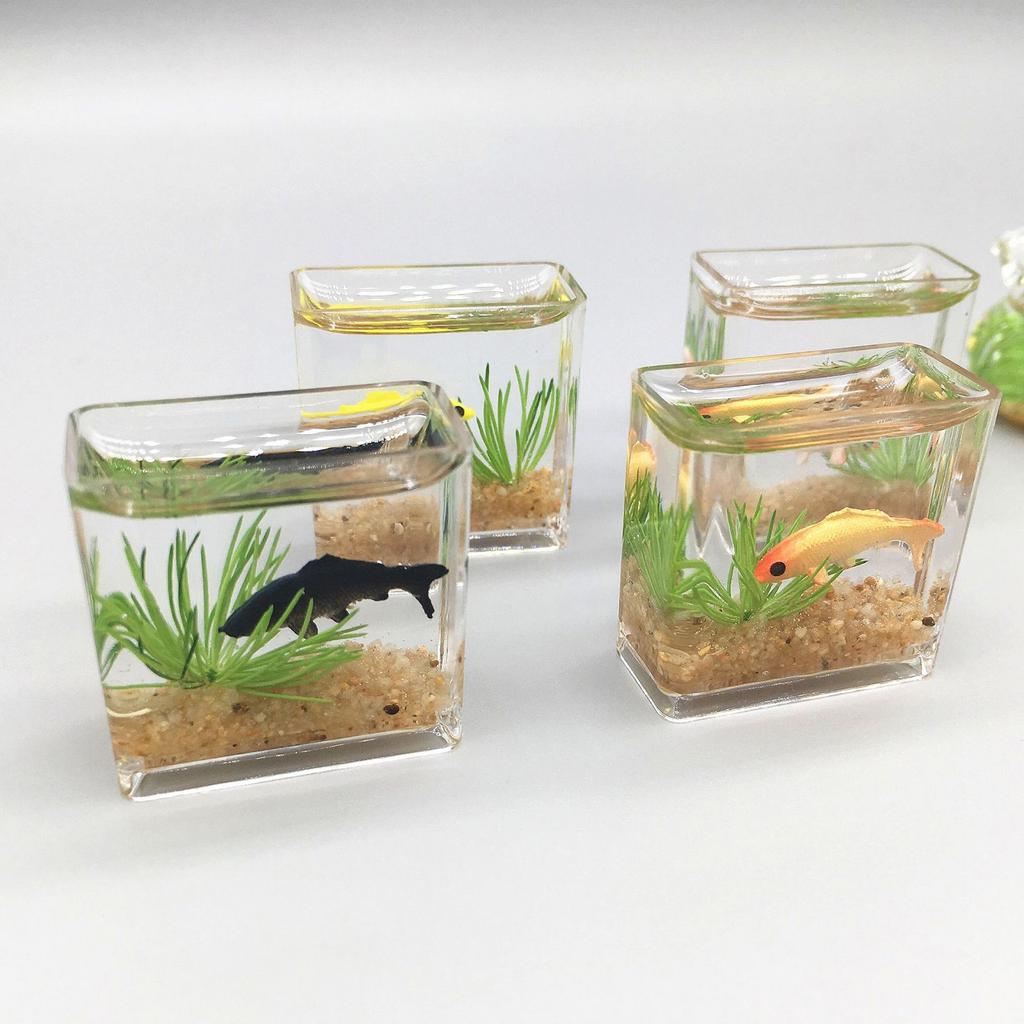 Mini Square/Round Fish Tank Realistic Glass Decor for Dollhouse Display Captivating Miniature for DIY Crafts Ornaments