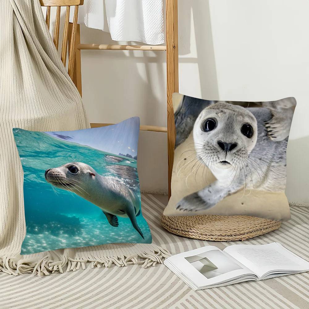 1Pc Seal Sea Cute Funny Pillow Case Fashion Square Pillowcase Bedroom Sofa Room Ins Decoration Leisure