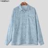 Men Lapel Neck Long Sleeve Floral Print Casual Shirts Tops