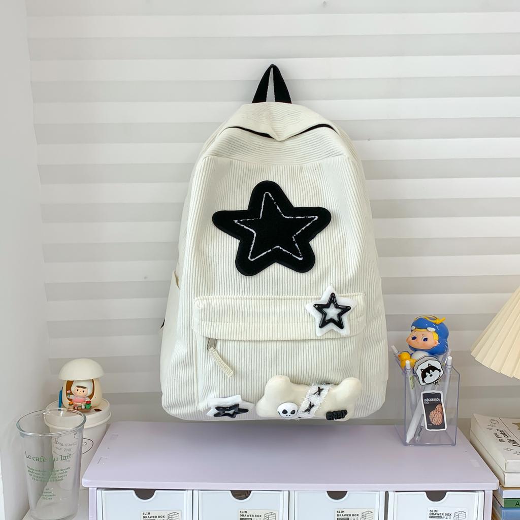 School bag women's velvet ins large capacity star computer backpack niche design junior high school high school student backpack