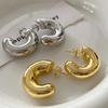 Vintage Metal C Shape Hoop Earrings for Women Girls Minimalism Gold Silver Color Round Thick Chunky Huggie Earrings Jewelry